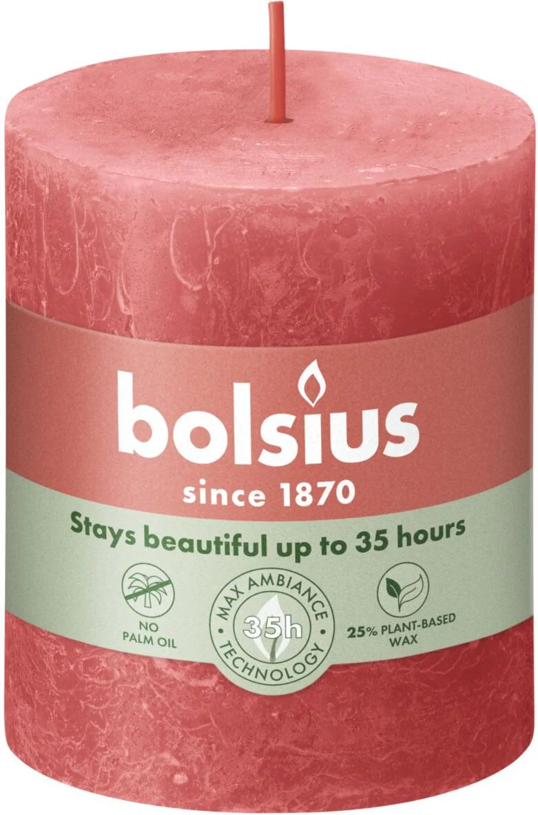 Bolsius stompkaars Rustiek Shine roze 35 uur D 6,8 H 8 cm