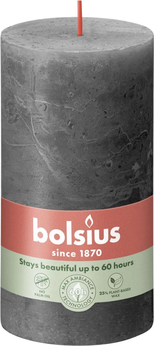 Bolsius stompkaars Rustiek Shine antraciet 60 uur D 6,8 H 13 cm
