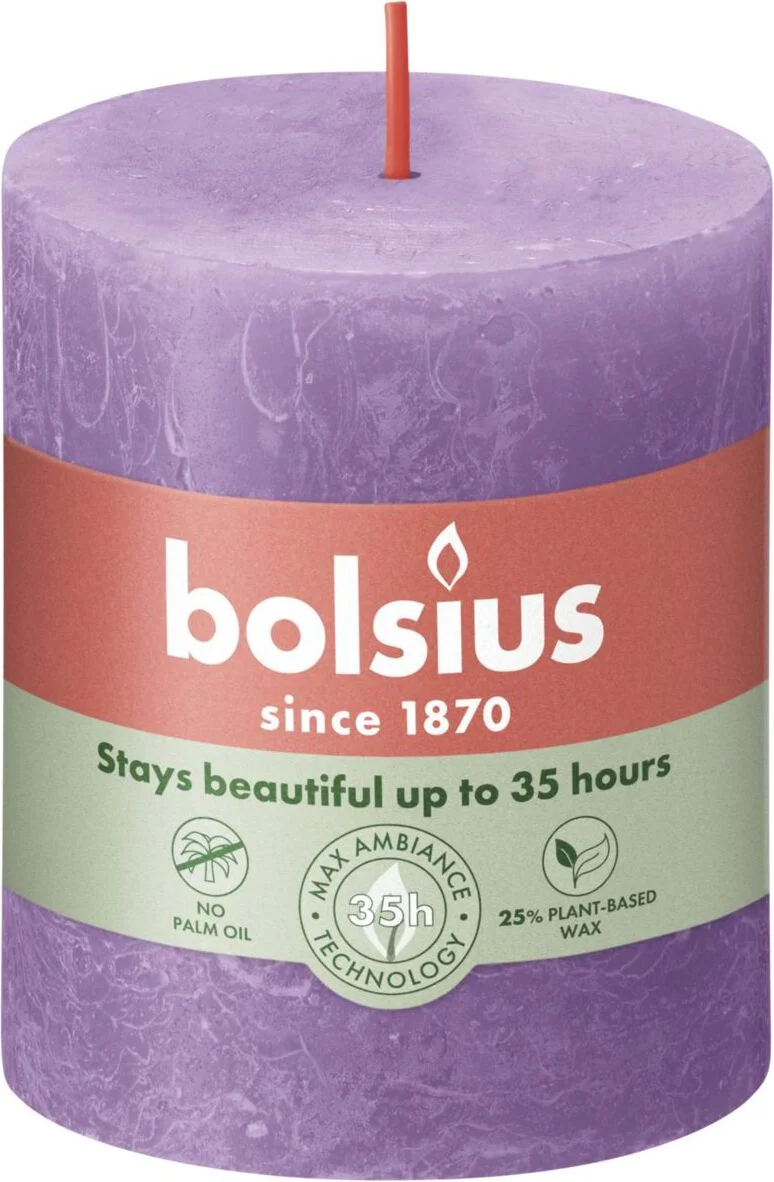 Bolsius stompkaars Rustiek Shine paars 35 uur D 6,8 H 8 cm