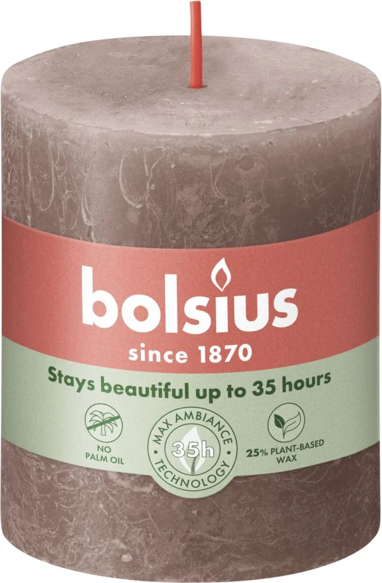 Bolsius stompkaars Rustiek Shine taupe 35 uur D 6,8 H 8 cm
