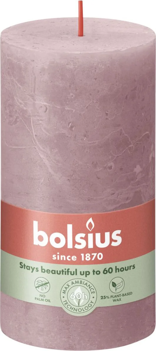 Bolsius stompkaars Rustiek Shine roze / grijs 60 uur D 6,8 H 13 cm