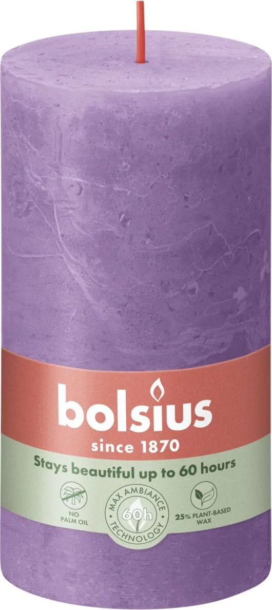 Bolsius stompkaars Rustiek Shine paars 60 uur D 6,8 H 13 cm