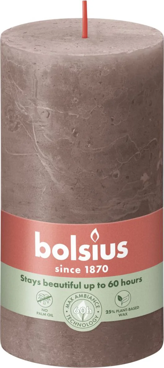 Bolsius stompkaars Rustiek Shine taupe 60 uur D 6,8 H 13 cm