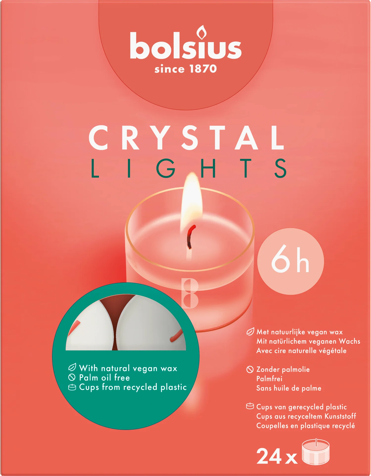 Bolsius waxinelicht Crystal Lights wit 6 uur D 4,8 x H 16,1 cm 24 stuks