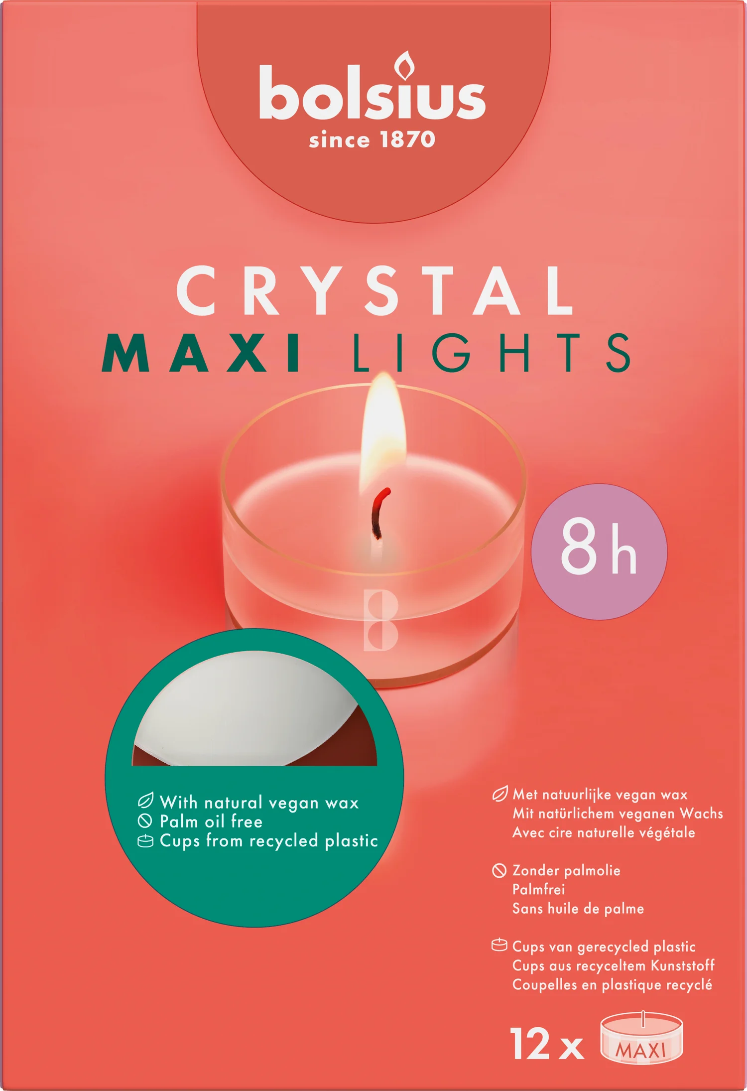 Bolsius waxinelichthouder Crystal Lights wit 8 uur D 4,9 x H 18,1 cm 12 stuks