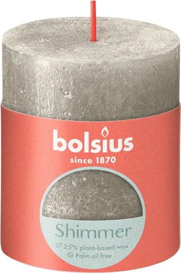 Bolsius stompkaars Rustiek Shimmer zilver 35 uur D 6,8 H 8 cm