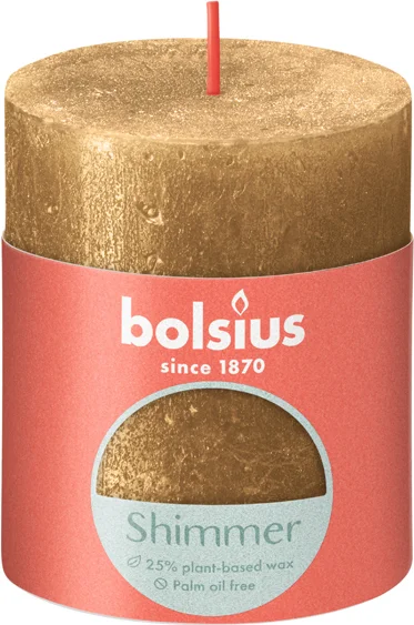 Bolsius stompkaars Rustiek Shimmer goud 35 uur D 6,8 H 8 cm