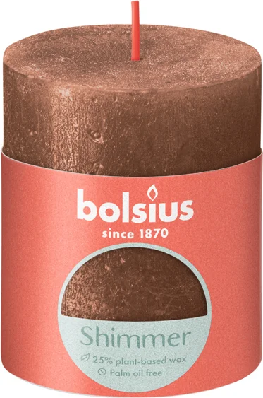 Bolsius stompkaars Rustiek Shimmer brons 35 uur D 6,8 H 8 cm