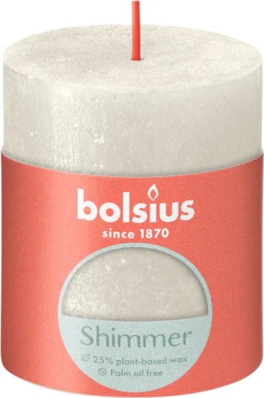 Bolsius stompkaars Rustiek Shimmer wit 35 uur D 6,8 H 8 cm