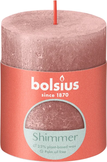 Bolsius stompkaars Rustiek Shimmer roze 35 uur D 6,8 H 8 cm