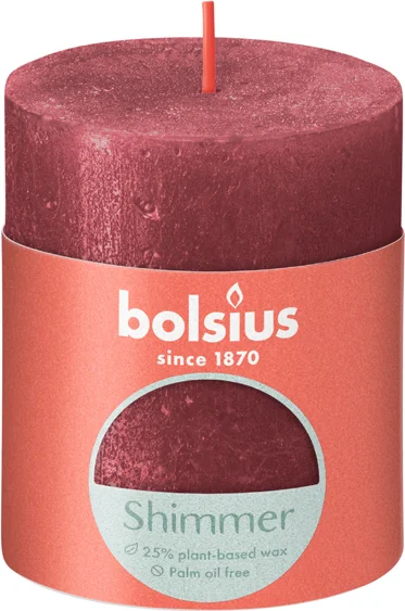 Bolsius stompkaars Rustiek Shimmer rood 35 uur D 6,8 H 8 cm