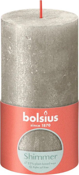 Bolsius stompkaars Rustiek Shimmer zilver 60 uur D 6,8 H 13 cm