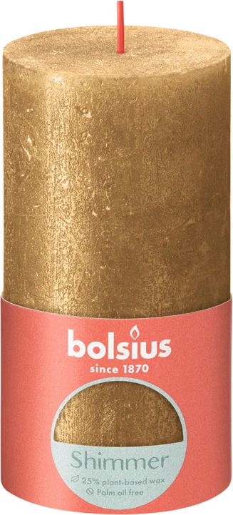 Bolsius stompkaars Rustiek Shimmer goud 60 uur D 6,8 H 13 cm