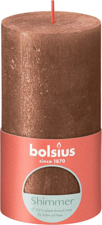 Bolsius stompkaars Rustiek Shimmer brons 60 uur D 6,8 H 13 cm