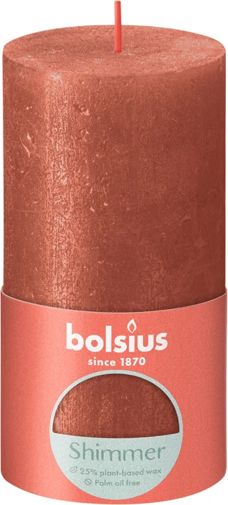 Bolsius stompkaars Rustiek Shimmer oranje 60 uur D 6,8 H 13 cm