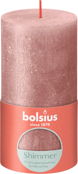 Bolsius stompkaars Rustiek Shimmer roze 60 uur D 6,8 H 13 cm