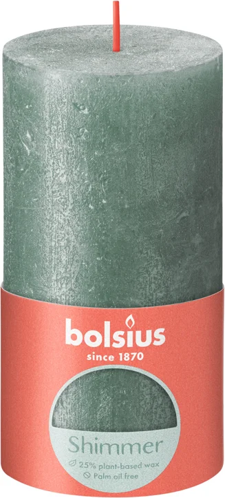 Bolsius stompkaars Rustiek Shimmer groen 60 uur D 6,8 H 13 cm