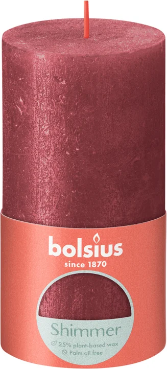 Bolsius stompkaars Rustiek Shimmer rood 60 uur D 6,8 H 13 cm