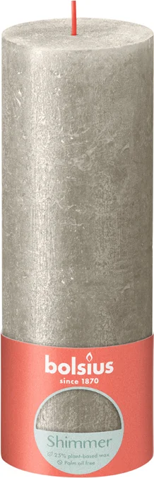 Bolsius stompkaars Rustiek Shimmer zilver 85 uur D 6,8 H 19 cm