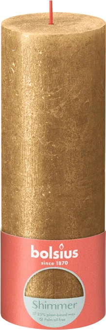 Bolsius stompkaars Rustiek Shimmer goud 85 uur D 6,8 H 19 cm