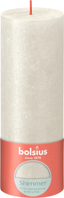 Bolsius stompkaars Rustiek Shimmer wit 85 uur D 6,8 H 19 cm