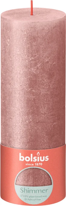 Bolsius stompkaars Rustiek Shimmer roze 85 uur D 6,8 H 19 cm
