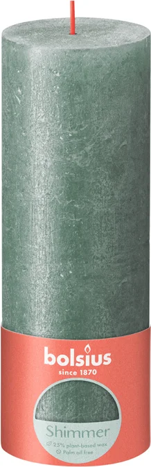 Bolsius stompkaars Rustiek Shimmer groen 85 uur D 6,8 H 19 cm