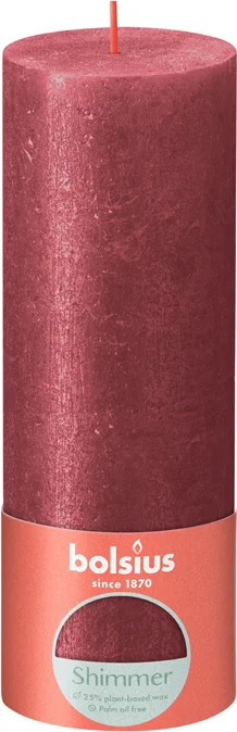 Bolsius stompkaars Rustiek Shimmer rood 85 uur D 6,8 H 19 cm