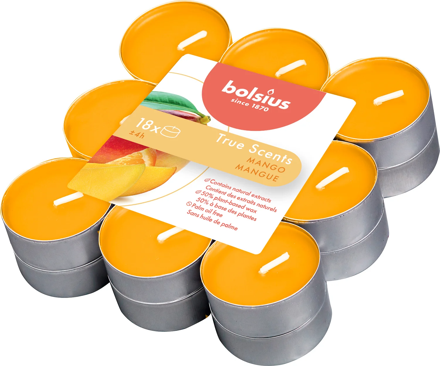 Bolsius geurkaars True Scents Mango geel 4 uur 18 stuks