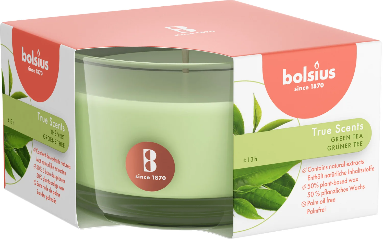 Bolsius geurkaars True Scents Green Tea groen 13 uur D 8,4 H 5,2 cm