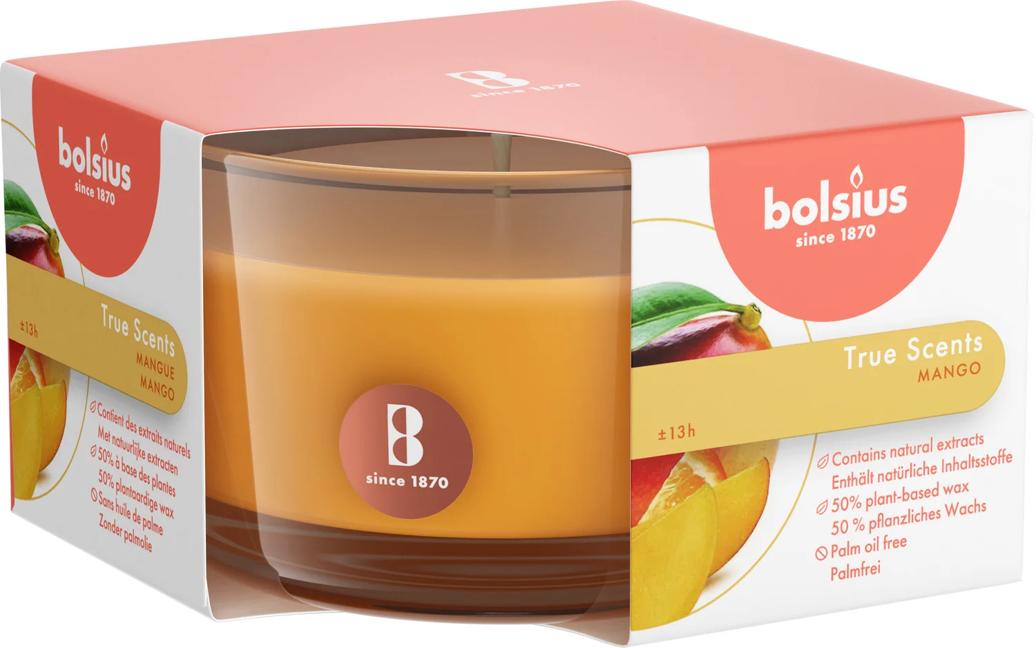 Bolsius geurkaars True Scents Mango geel 13 uur D 8,4 H 5,2 cm