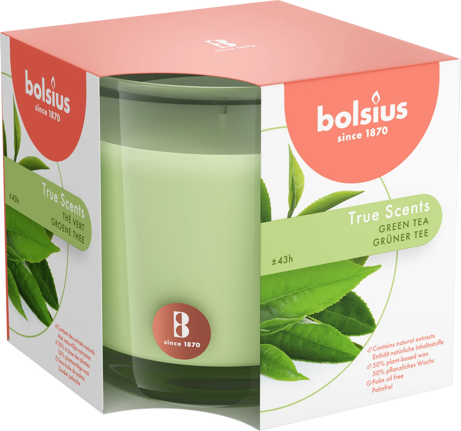 Bolsius geurkaars True Scents Green Tea groen 43 uur D 9,7 H 9,9 cm