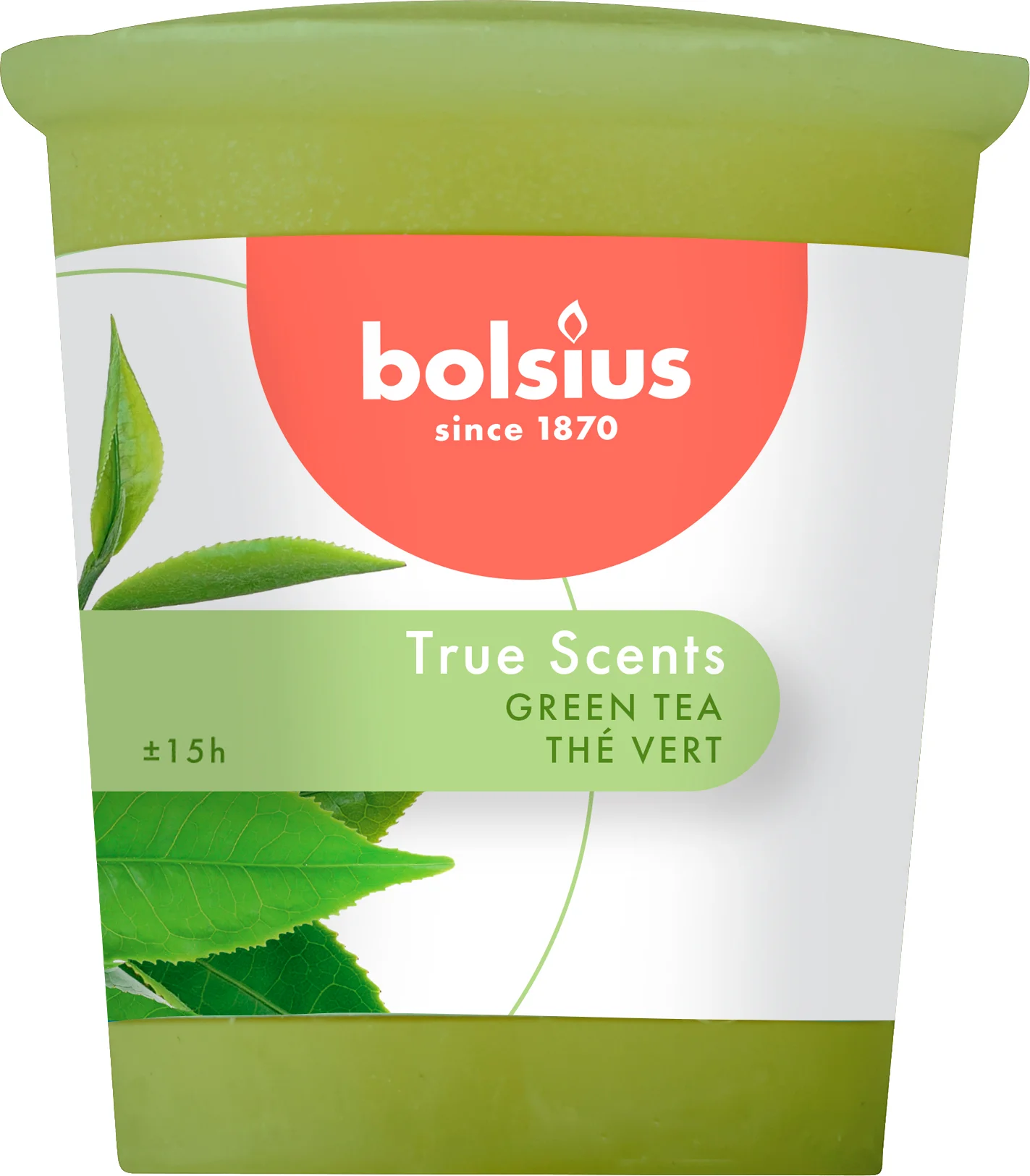 Bolsius geurkaars True Scents Green Tea groen 15 uur D 4,5 H 5,3 cm