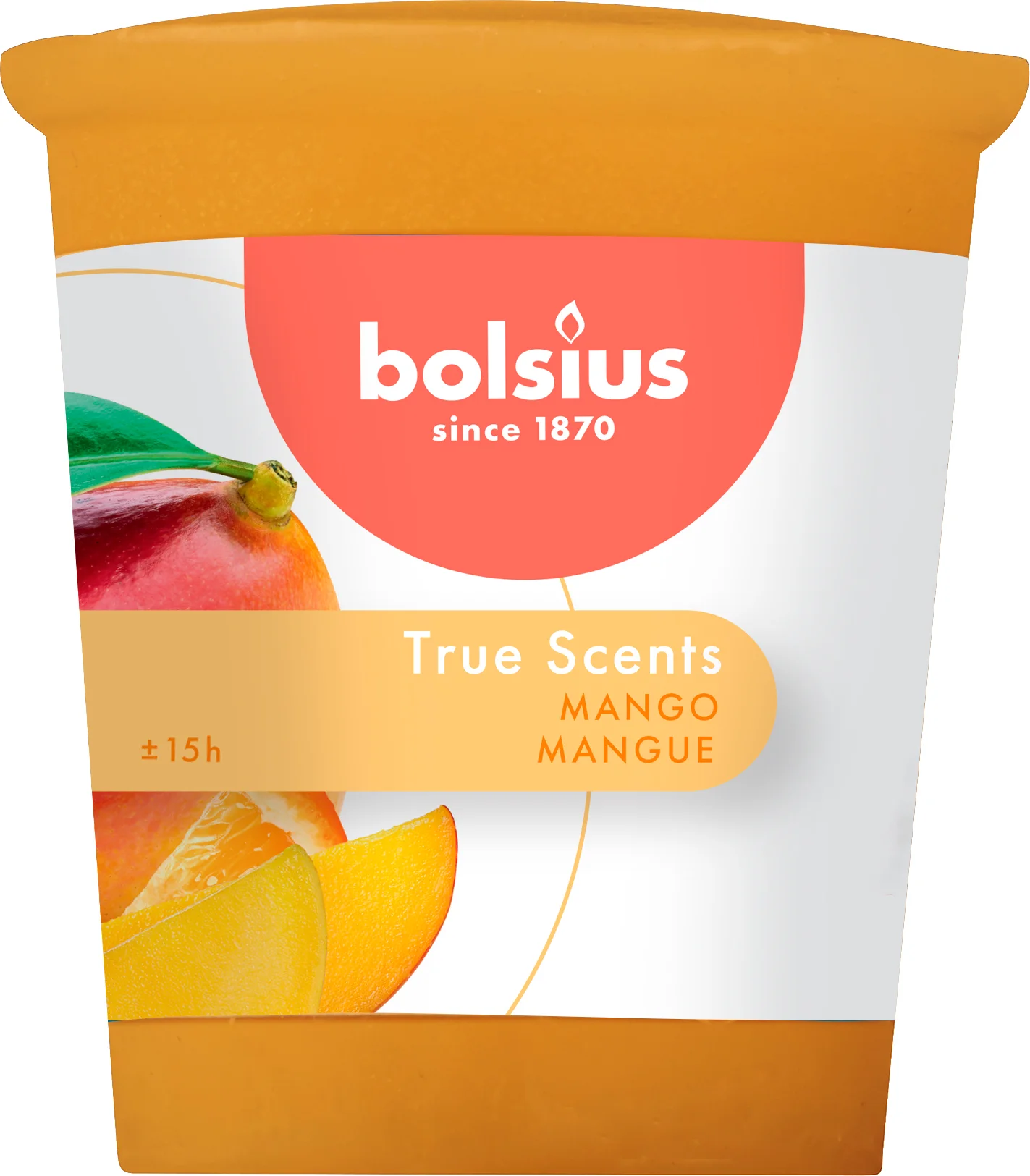 Bolsius geurkaars True Scents Mango geel 15 uur D 4,5 H 5,3 cm