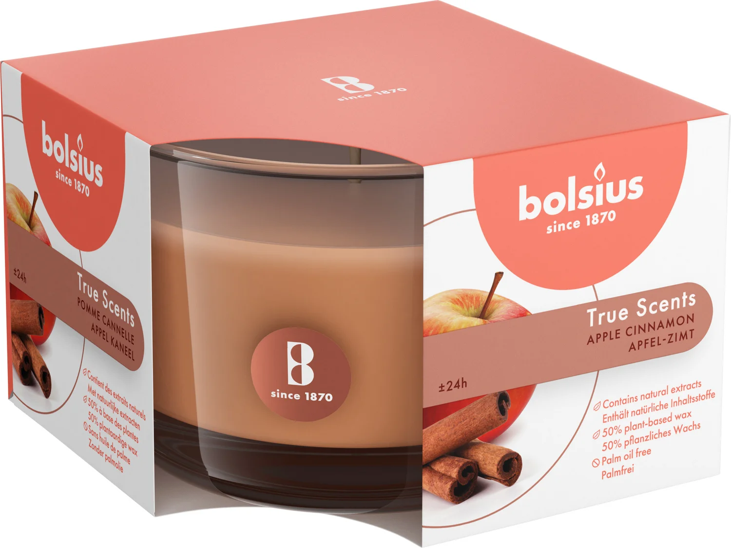 Bolsius geurkaars True Scents Apple Cinnamon bruin 24 uur D 9,2 H 6,6 cm