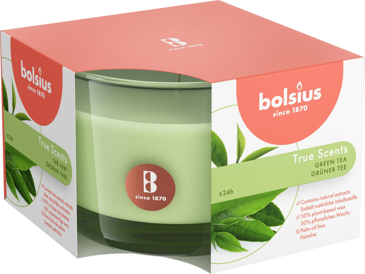 Bolsius geurkaars True Scents Green Tea groen 24 uur D 9,2 H 6,6 cm