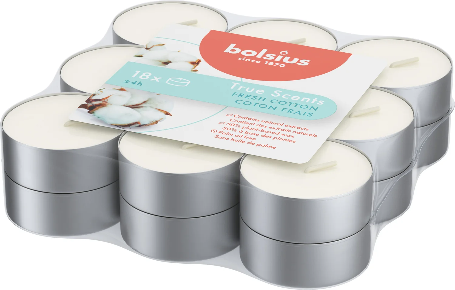Bolsius geurkaars True Scents Fresh Cotton wit 4 uur 18 stuks