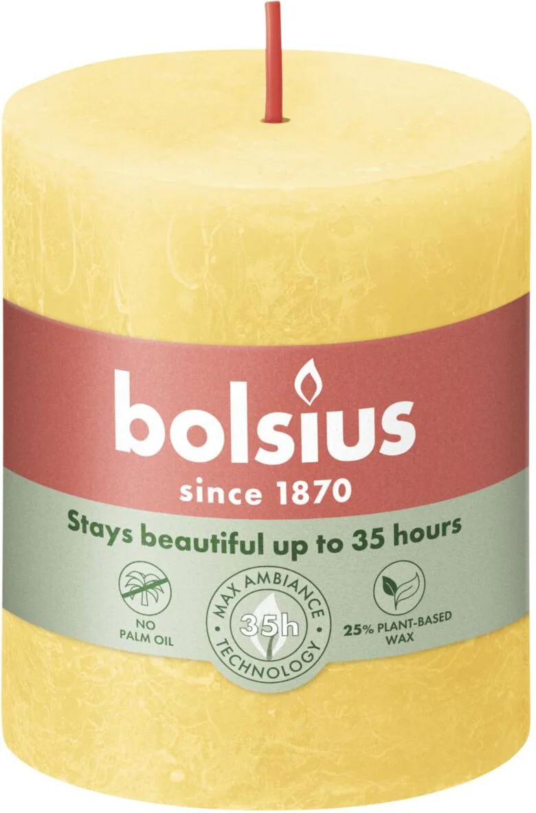 Bolsius stompkaars Rustiek Shine geel 35 uur D 6,8 H 8 cm