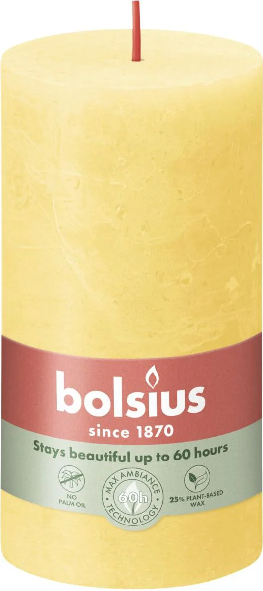 Bolsius stompkaars Rustiek Shine geel 60 uur D 6,8 H 13 cm