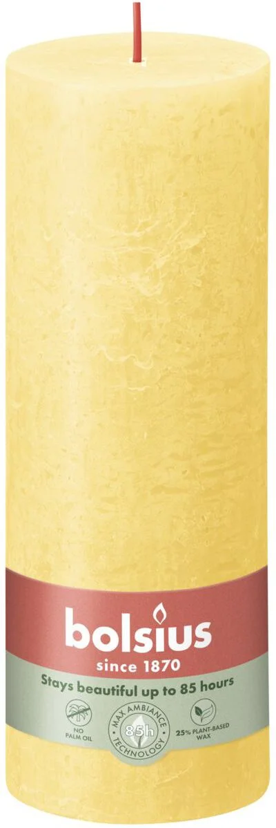 Bolsius stompkaars Rustiek Shine geel 85 uur D 6,8 H 19 cm