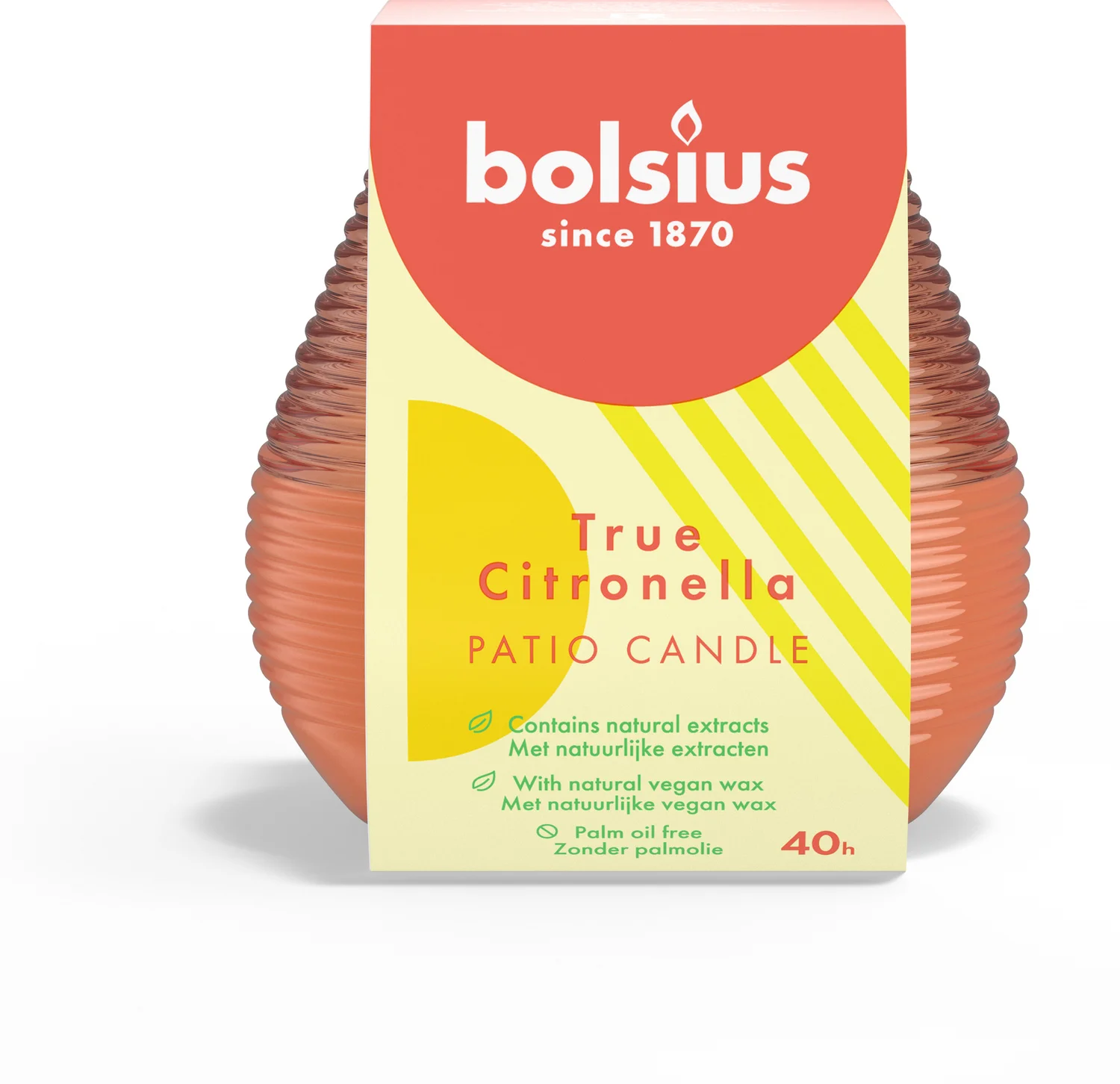 Bolsius citronella kaars koraal D 9,1 H 9,4 cm