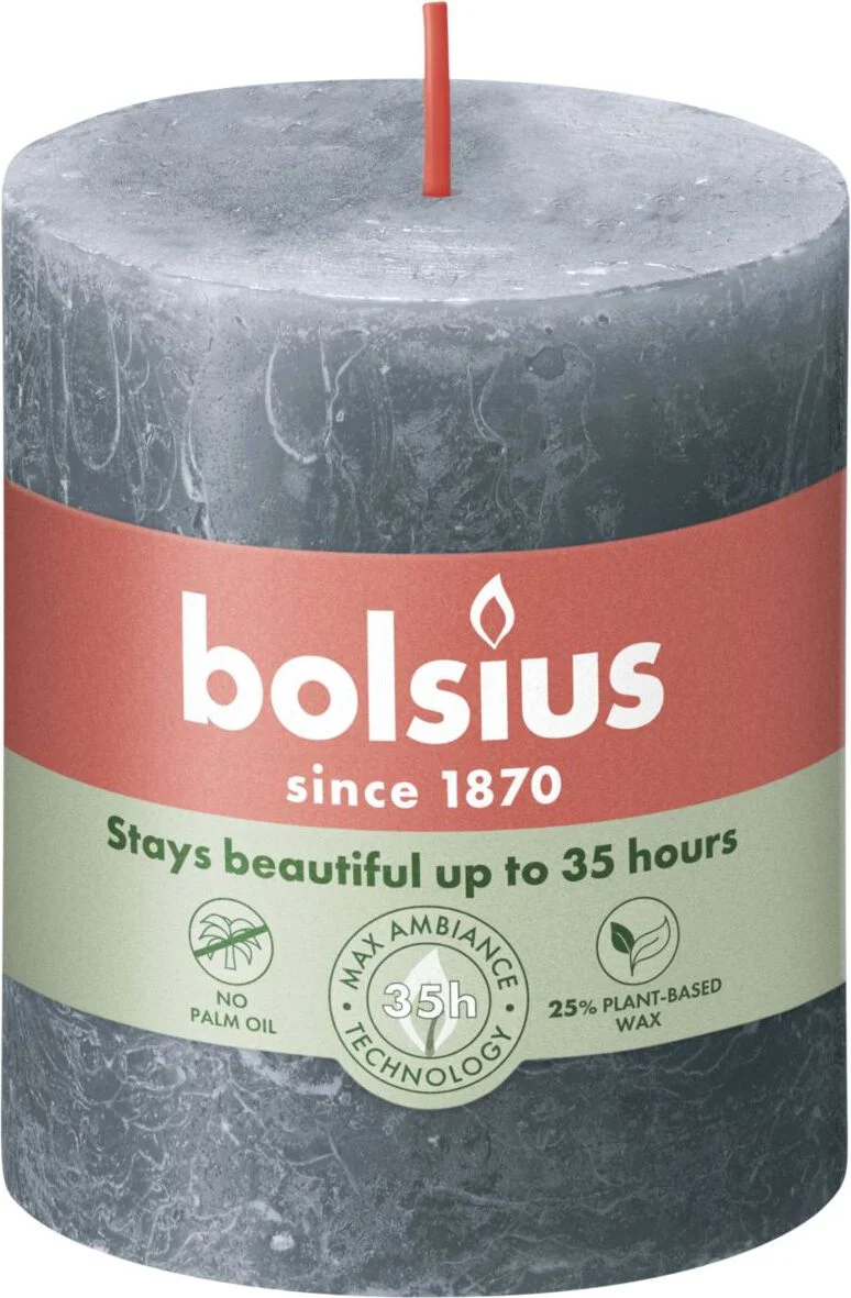 Bolsius stompkaars Shine blauw / grijs 35 uur D 6,8 x H 8 cm