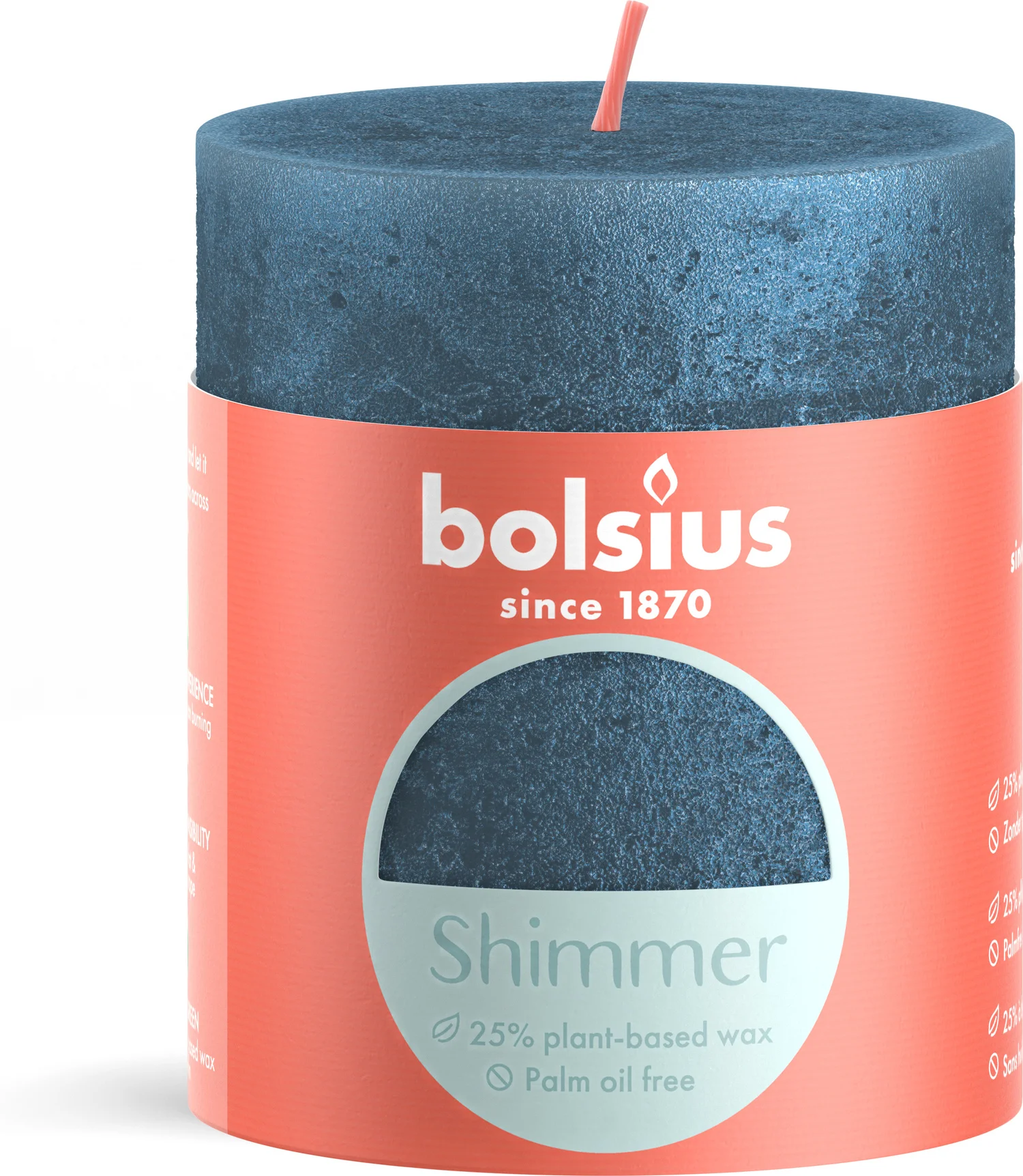 Bolsius stompkaars Shimmer blauw 35 uur D 6,8 x H 8 cm