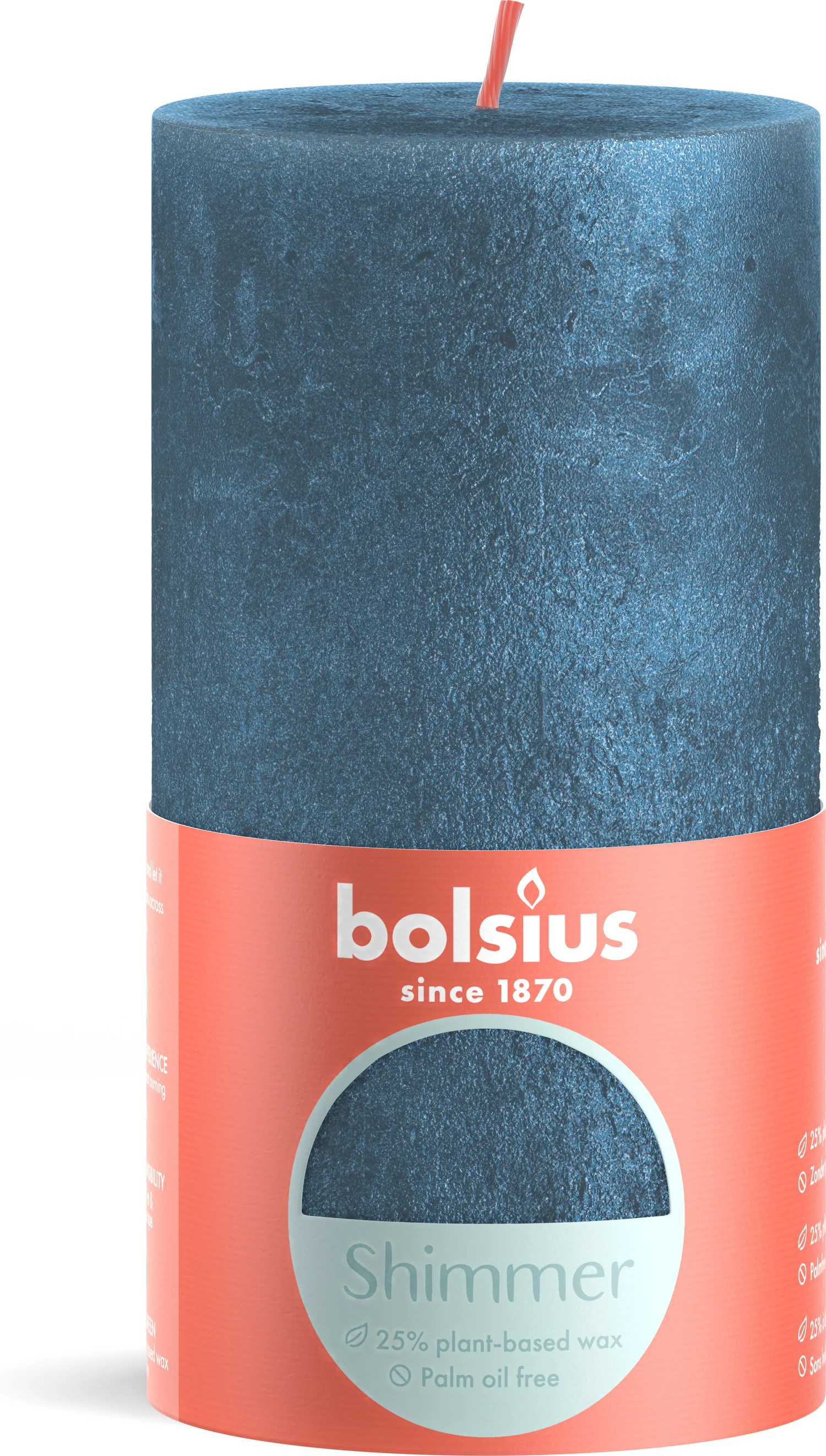 Bolsius stompkaars Shimmer blauw 60 uur D 6,8 x H 13 cm