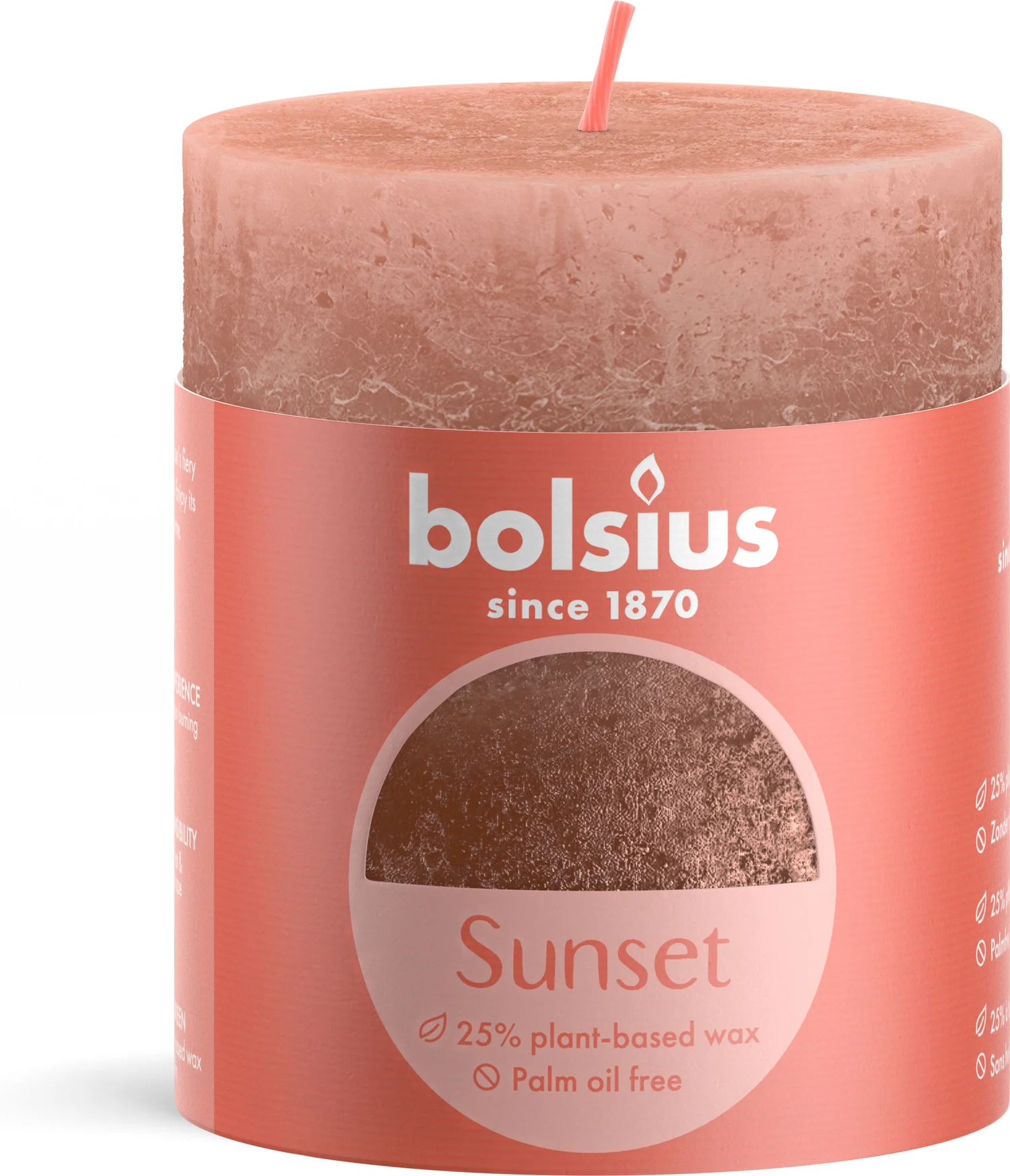 Bolsius stompkaars Sunset roze 35 uur D 6,8 x H 8 cm