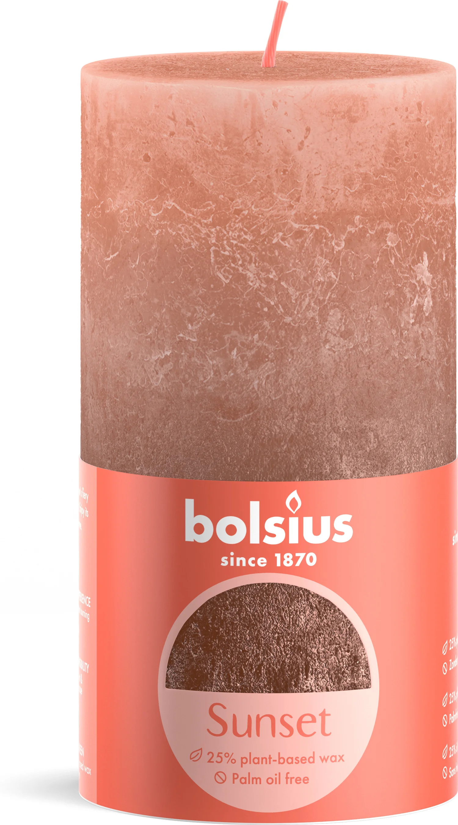 Bolsius stompkaars Sunset roze 60 uur D 6,8 x H 13 cm