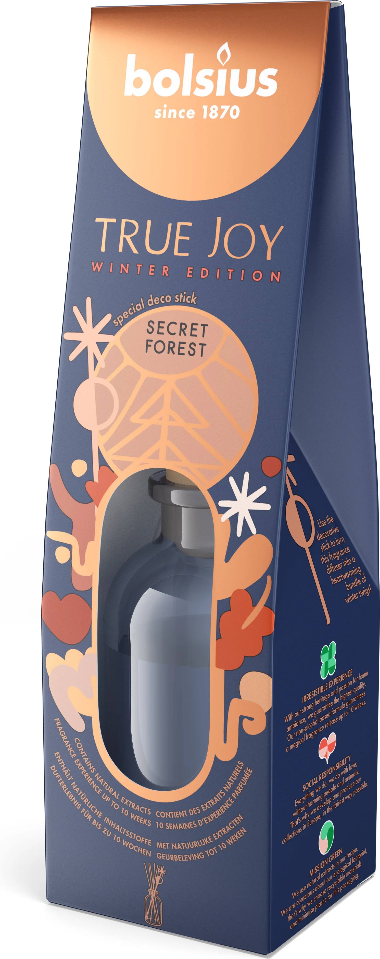Bolsius geurstokjes True Joy Secret Forrest blauw 6 x 5,5 x 21 cm