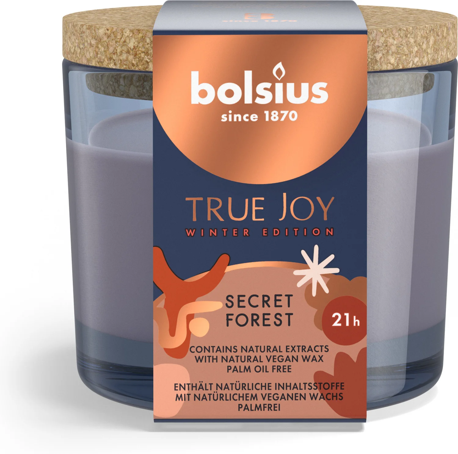 Bolsius geurkaars True Joy blauw 21 uur D 8,3 H 7,6 cm