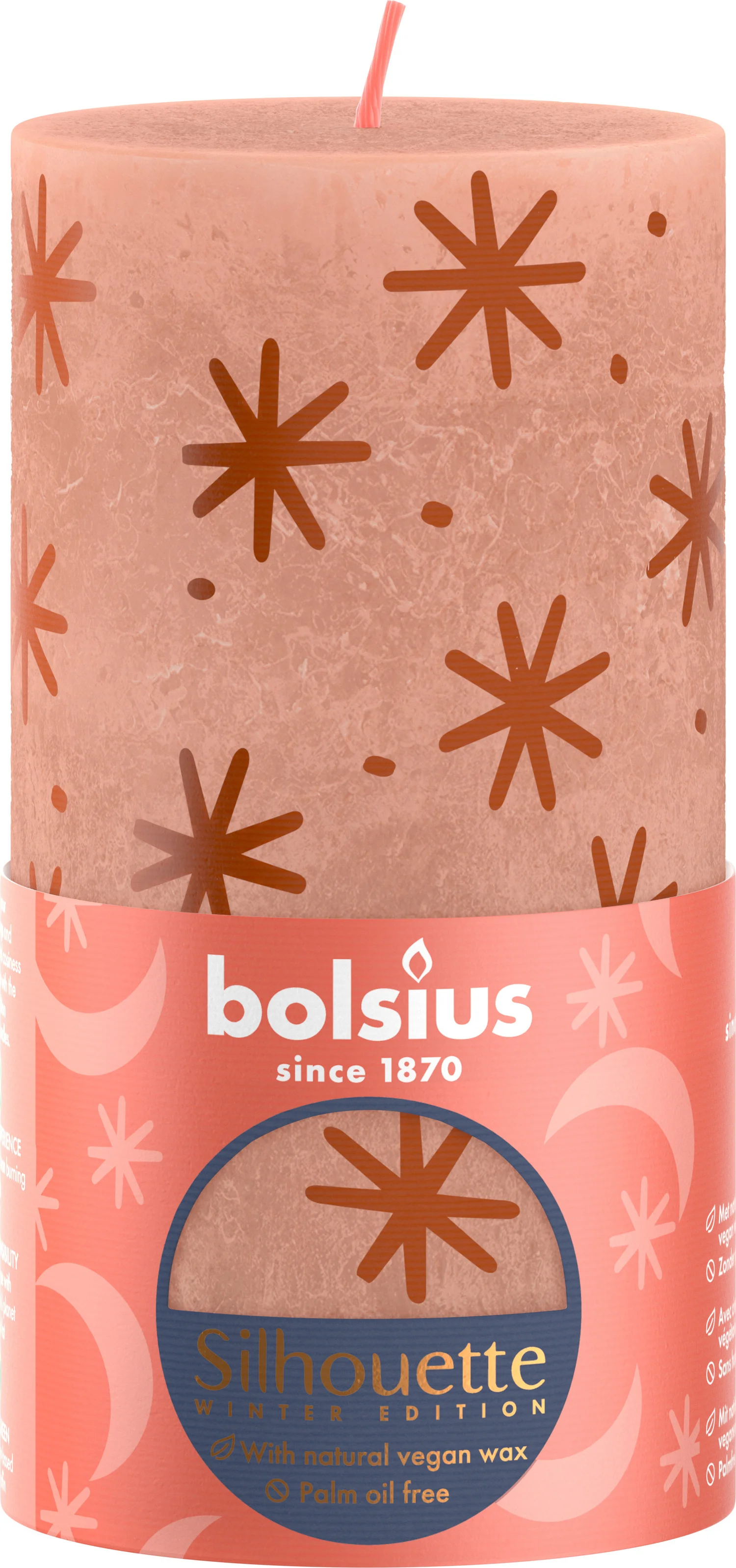 Bolsius stompkaars Rustiek silhouette roze 60 uur D 6,8 H 13 cm