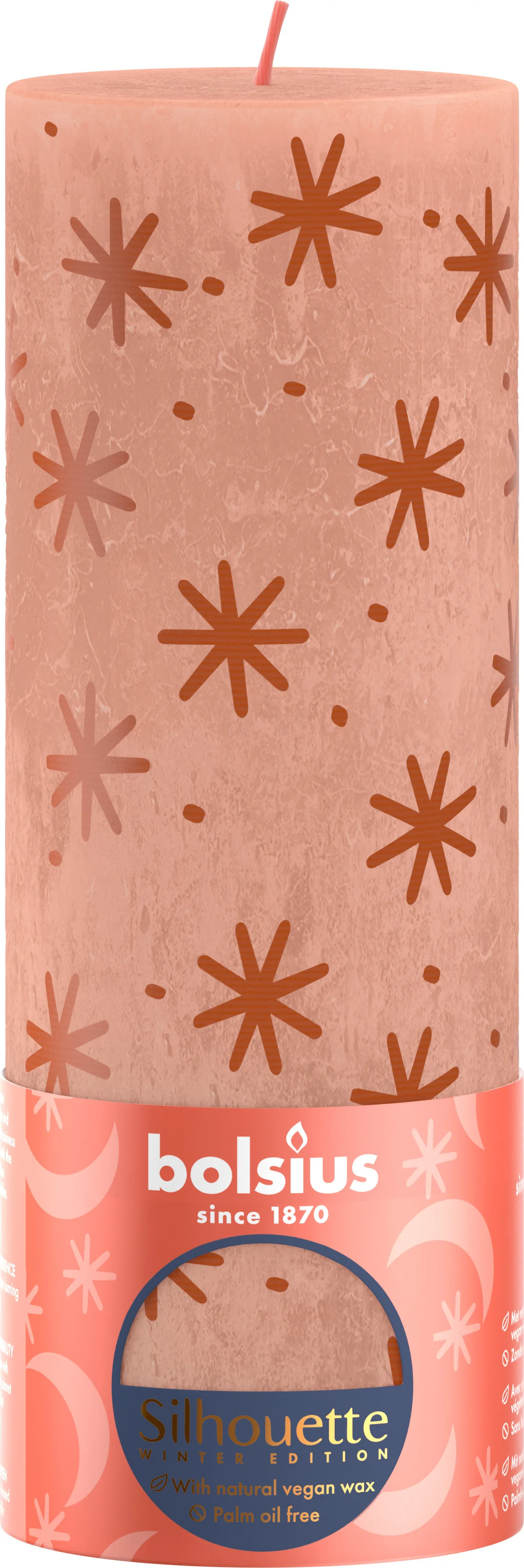 Bolsius stompkaars Rustiek silhouette roze 85 uur D 6,8 H 19 cm